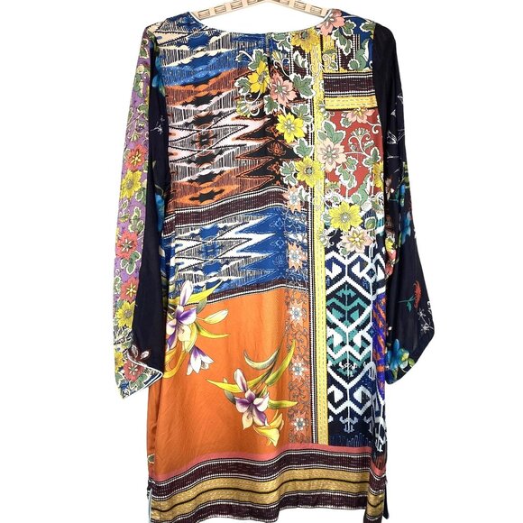 Johnny Was Womens Large Luna Colorful Silk Floral Geometric Boho Shift Dress - Picture 11 of 11